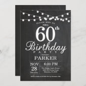 60th Birthday Invitation Chalkboard String Lights Kaart (Voorkant / Achterkant)