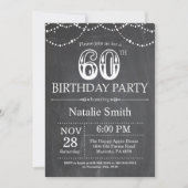 60th Birthday Invitation Chalkboard String Lights Kaart (Voorkant)
