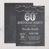 60th Birthday Invitation Chalkboard String Lights Kaart (Voorkant / Achterkant)