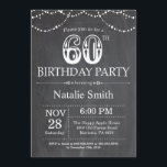 60th Birthday Invitation Chalkboard String Lights Kaart<br><div class="desc">60e verjaardag Uitnodiging met zwarte en witte achtergrond van alkboard. Koord lichten. Volwassen verjaardag. Mannelijke Mannen of vrouwen: Birthday. Voor verdere aanpassing,  te klikken gelieve de knoop "van de Aanpassing het"en ons ontwerphulpmiddel te gebruiken om deze sjabloon te wijzigen.</div>