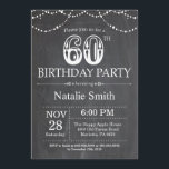 60th Birthday Invitation Chalkboard String Lights Kaart<br><div class="desc">60e verjaardag Uitnodiging met zwarte en witte achtergrond van alkboard. Koord lichten. Volwassen verjaardag. Mannelijke Mannen of vrouwen: Birthday. Voor verdere aanpassing,  te klikken gelieve de knoop "van de Aanpassing het"en ons ontwerphulpmiddel te gebruiken om deze sjabloon te wijzigen.</div>