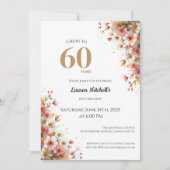 60th Birthday Invitation Elegant Gold Floral Style Kaart (Voorkant)
