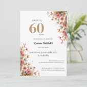 60th Birthday Invitation Elegant Gold Floral Style Kaart (Staand voorkant)