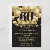 60th Birthday Invitation, Golden Birthday Invite Kaart (Voorkant)
