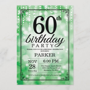 60th Birthday Invitation Green Glitter Kaart