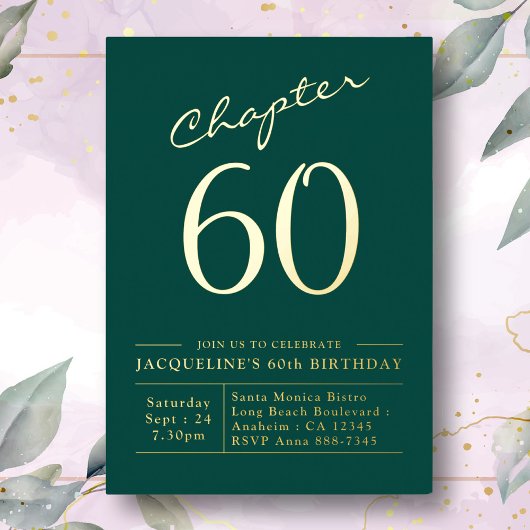 60th Birthday Invitation Green Gold Foil Folie Uitnodiging