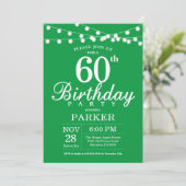 60th Birthday Invitation Green Kaart (Staand voorkant)