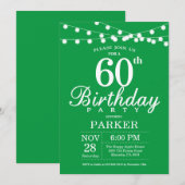 60th Birthday Invitation Green Kaart (Voorkant / Achterkant)