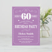 60th Birthday Invitation Paars and White Kaart (Staand voorkant)