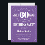 60th Birthday Invitation Paars and White Kaart<br><div class="desc">60th Birthday Invitation Paars and White Typography. Paarse en witte achtergrond. Volwassen verjaardag. Mannelijke Mannen of vrouwen: Birthday. Kinder jongen of meisje Lady Teen Teenage Bday Invite. 13e 15e 16e 18e 21e 30e 40e 50e 60e 70e 80e 90e 100e. Elke leeftijd. Voor verdere aanpassing, te klikken gelieve de knoop "van...</div>
