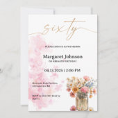 60th Birthday Invitation Pink Floral Watercolor Kaart (Voorkant)