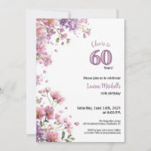 60th Birthday Invitation Purple Floral Elegant Kaart (Voorkant)