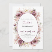60th Birthday Invitation Purple Floral Watercolor Kaart (Voorkant)