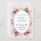 60th Birthday Invitation Purple Floral Watercolor Kaart (Voorkant)