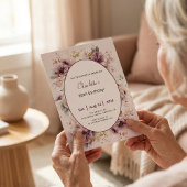 60th Birthday Invitation Purple Floral Watercolor Kaart