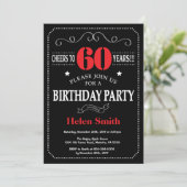 60th Birthday Invitation Red en Black Chalkboard Kaart (Staand voorkant)