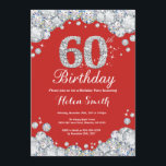 60th Birthday Invitation Red en Silver Diamond Kaart<br><div class="desc">Uitnodiging 60e verjaardag. Red en Silver Rhinestone Diamond. Elegant Birthday Bash nodigt uit. Volwassen verjaardag. Vrouwendag. Mannen op zaterdag. Voor verdere aanpassing,  te klikken gelieve de knoop "van de Aanpassing het"en ons ontwerphulpmiddel te gebruiken om deze sjabloon te wijzigen.</div>