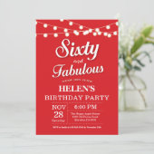 60th Birthday Invitation Red Fabulous Kaart (Staand voorkant)