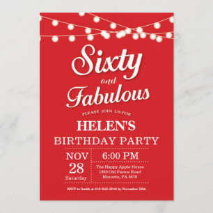 60th Birthday Invitation Red Fabulous Kaart
