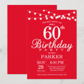 60th Birthday Invitation Red Kaart (Voorkant / Achterkant)