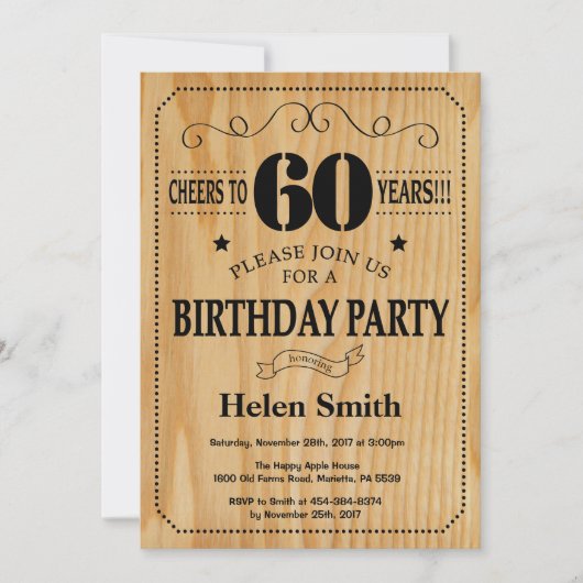 60th Birthday Invitation Rustic Wood Kaart (Voorkant)