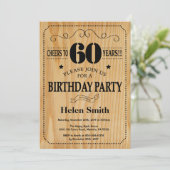 60th Birthday Invitation Rustic Wood Kaart (Staand voorkant)