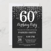 60th Birthday Invitation Silver Glitter Kaart (Voorkant)