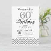 60th Birthday Invitation Silver Glitter Kaart (Staand voorkant)