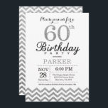 60th Birthday Invitation Silver Glitter Kaart<br><div class="desc">60e verjaardag uitnodiging met Silver Glitter Chevron. Black and Silver Glitter. Volwassen verjaardag. Man of vrouwen uitgenodigd. Voor verdere aanpassing,  te klikken gelieve de knoop "van de Aanpassing het"en ons ontwerphulpmiddel te gebruiken om deze sjabloon te wijzigen.</div>