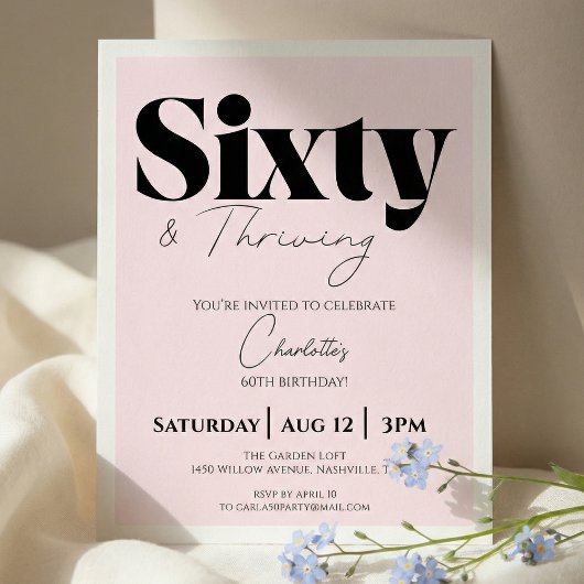 60th Birthday Invitation – Sixty & Thriving Kaart