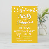 60th Birthday Invitation Yellow Fabulous Kaart (Staand voorkant)