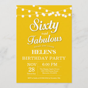 60th Birthday Invitation Yellow Fabulous Kaart