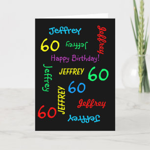 60th Birthday Kaart Elke naam, zwart, aangepast
