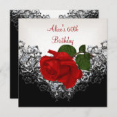 60th Birthday Lace Black White Silver RED Rose Kaart (Voorkant / Achterkant)