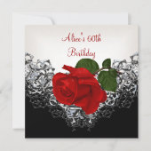 60th Birthday Lace Black White Silver RED Rose Kaart (Voorkant)