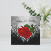 60th Birthday Lace Black White Silver RED Rose Kaart (Staand voorkant)
