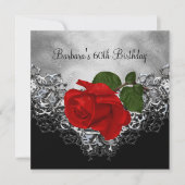 60th Birthday Lace Black White Silver RED Rose Kaart (Voorkant)