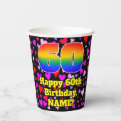 60th Birthday: Loving Hearts Pattern, Rainbow 60 Papieren Bekers (Achterkant)
