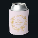 60th Birthday Luxe Gold Roos Blush Pink Blikjeskoeler<br><div class="desc">Elegante 60e verjaardag gepersonaliseerde koelbox beschikt over script kalligrafie omgeven door een luxe gouden rozen krans. De open gouden rozen zien er prachtig uit tegen de blush roze achtergrond. U kunt de achtergrondkleur in elke gewenste kleur wijzigen. Alle tekst kan worden bewerkt. Dit artikel maakt deel uit van het Luxe...</div>