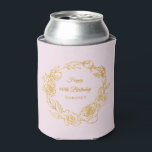 60th Birthday Luxe Gold Roos Blush Pink Blikjeskoeler<br><div class="desc">Elegante 60e verjaardag gepersonaliseerde koelbox beschikt over script kalligrafie omgeven door een luxe gouden rozen krans. De open gouden rozen zien er prachtig uit tegen de blush roze achtergrond. U kunt de achtergrondkleur in elke gewenste kleur wijzigen. Alle tekst kan worden bewerkt. Dit artikel maakt deel uit van het Luxe...</div>