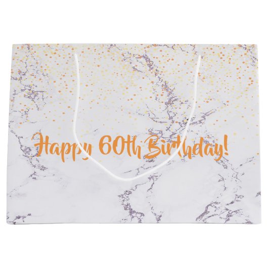 60th Birthday marble gold glitter Groot Cadeauzakje (Voorkant)