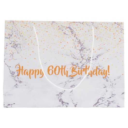 60th Birthday marble gold glitter Groot Cadeauzakje (Achterkant)