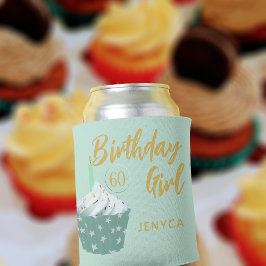 60th Birthday Meisje Schattige Cupcake Groene Koel Blikjeskoeler