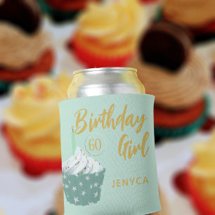 60th Birthday Meisje Schattige Cupcake Groene Koel Blikjeskoeler