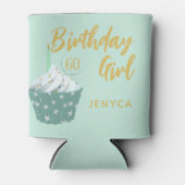 60th Birthday Meisje Schattige Cupcake Groene Koel Blikjeskoeler (Voorkant)
