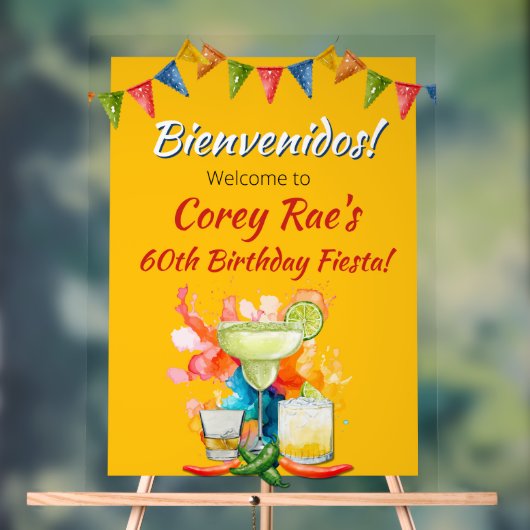60th Birthday Mexican Fiesta Bienvenidos Welcome Acryl Bord (Neutraal)