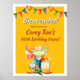 60th Birthday Mexican Fiesta Bienvenidos Welcome  Poster