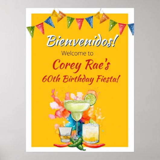 60th Birthday Mexican Fiesta Bienvenidos Welcome Poster (Voorkant)