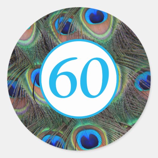60th Birthday Milestone Peacock Feathers Ronde Sticker (Voorkant)