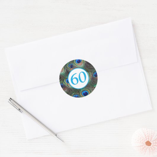 60th Birthday Milestone Peacock Feathers Ronde Sticker (Envelop)